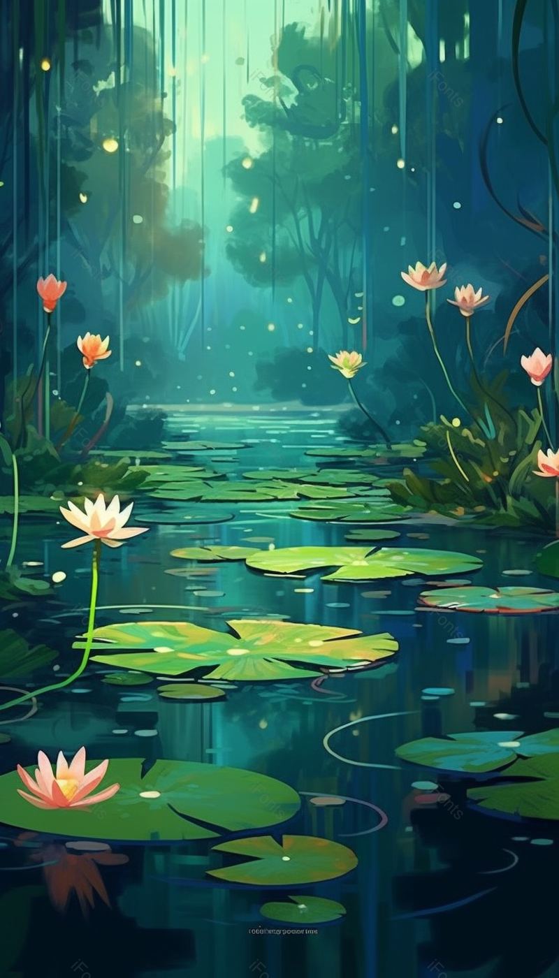 丛林荷花节气夏天插画背景,插画/手绘图,插画/手绘图库,插画/手绘图下载,插画/手绘